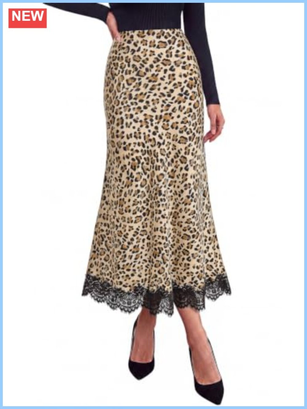 Women's Satin Silk Midi Skirt A-Line Lace Trim High Waisted Night Out
